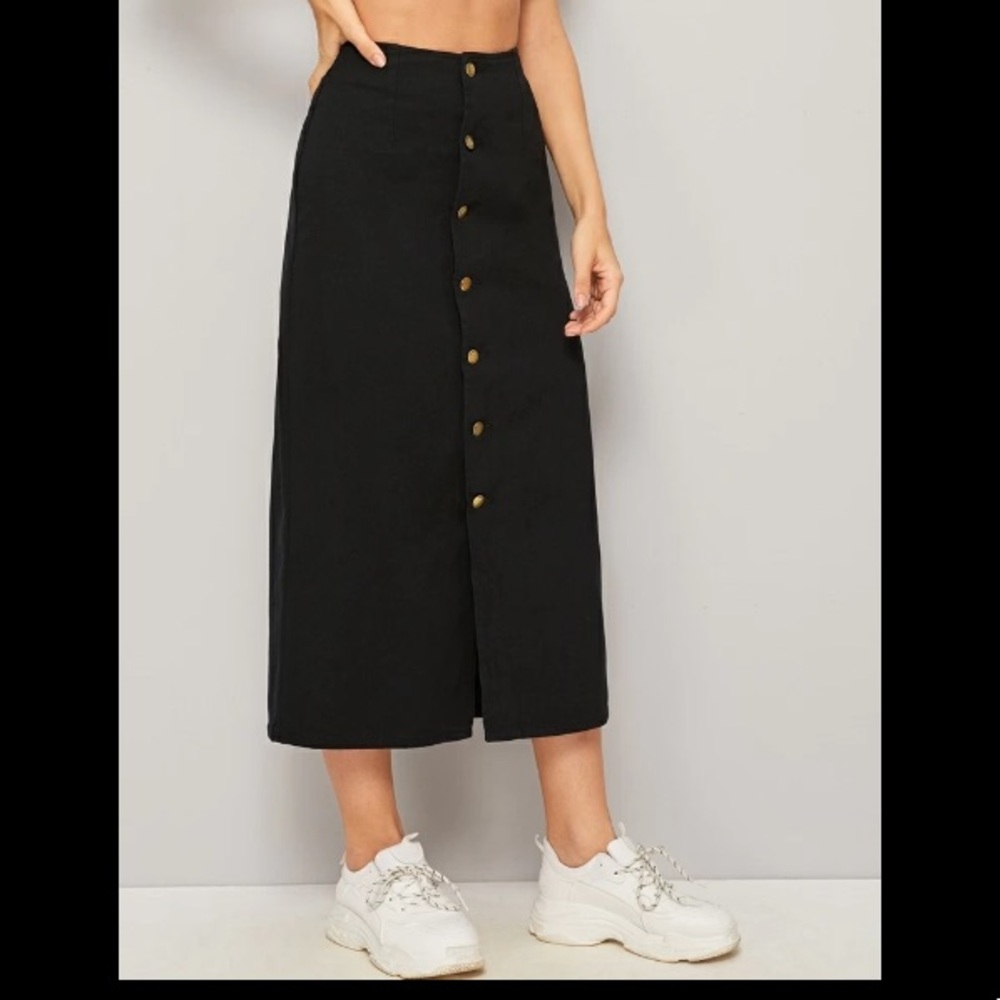 Black Midi Denim Button Down skirt